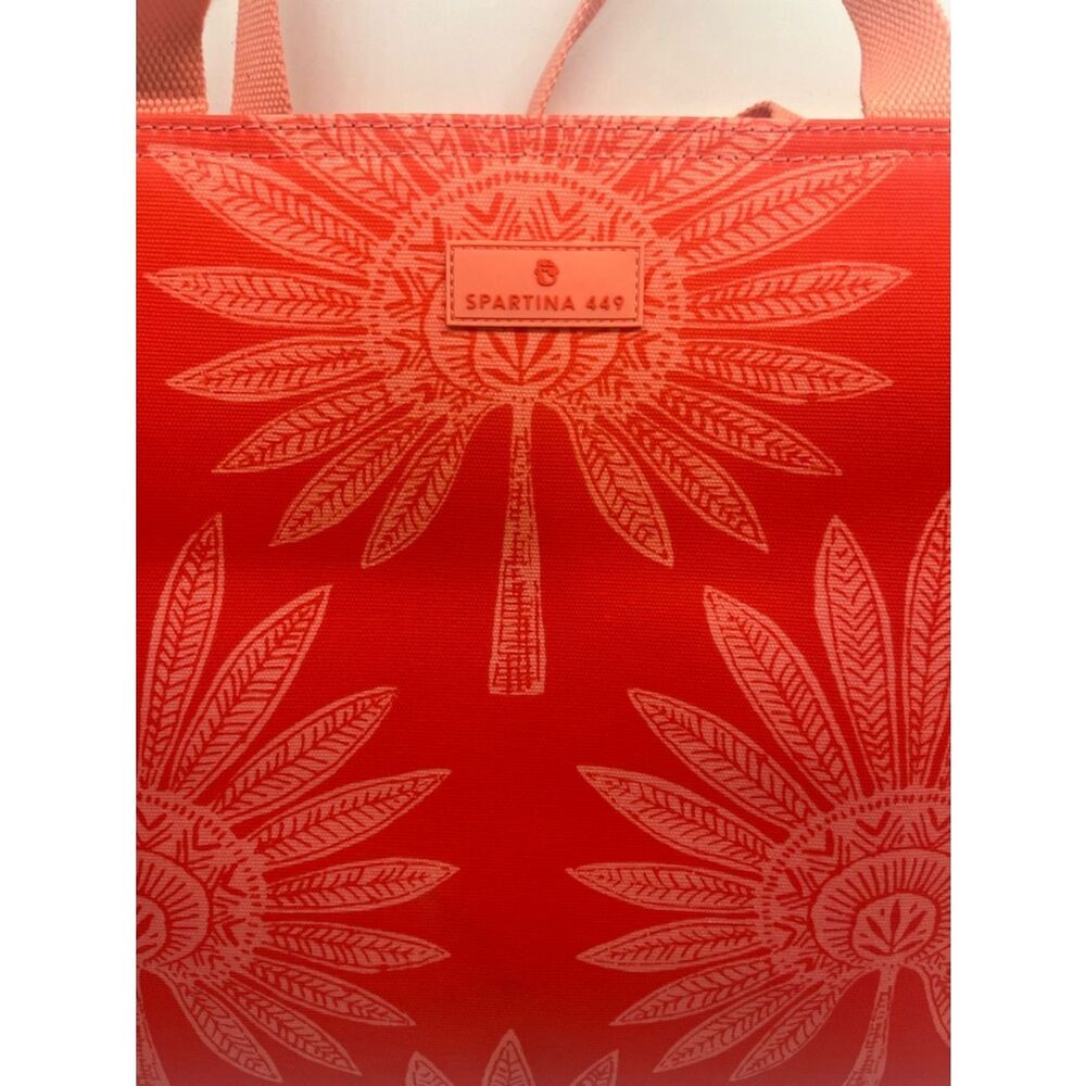 NWOT Spartina 449 Coral Floral Tote with Pale Pink Handles - Picture 2 of 8